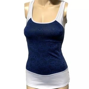 Kyodan Women's Active Tank with a built in bra XS Blue White Paisley Print